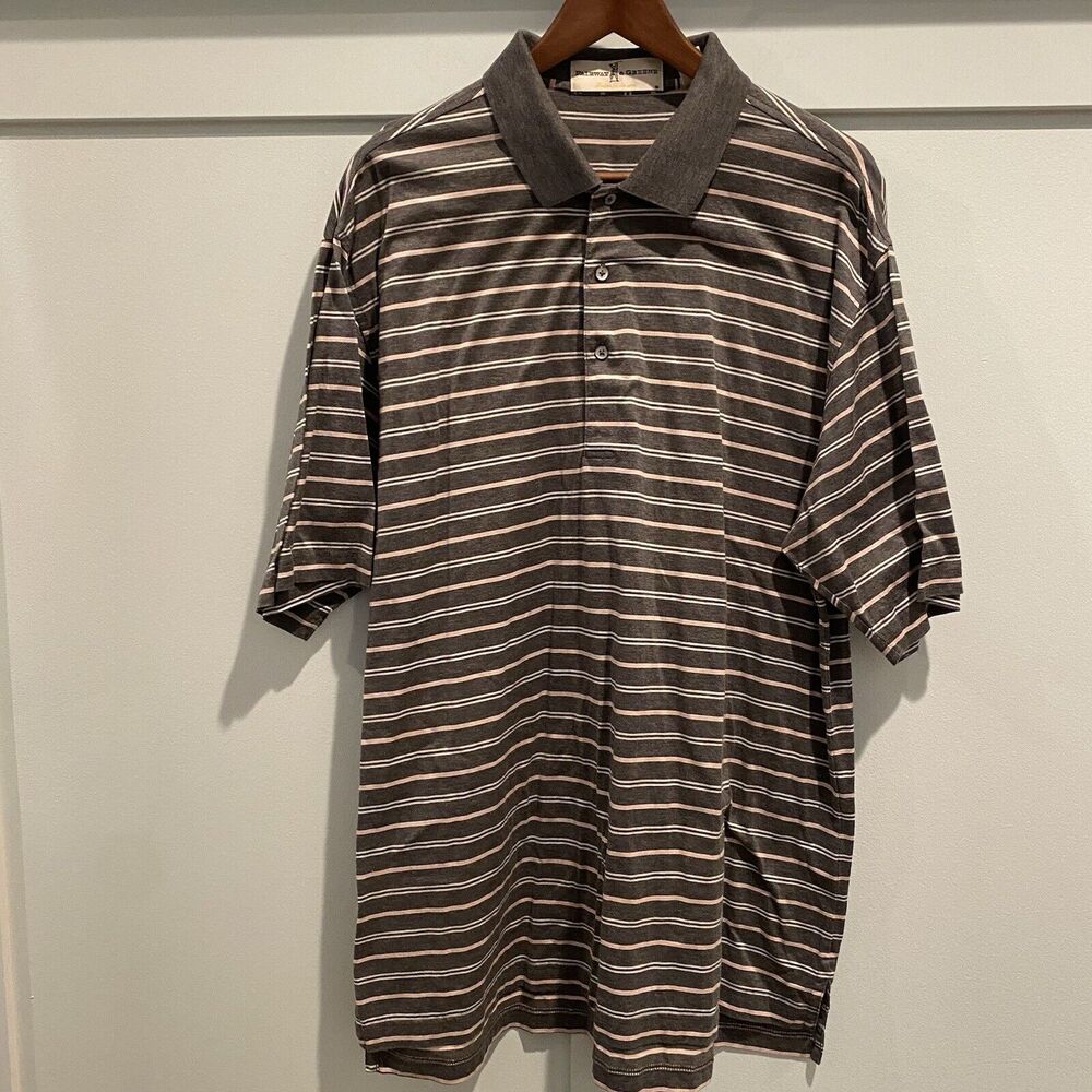Fairway & Greene Polo Men Large Gray Pink Striped Peru Vintage Golf Heritage